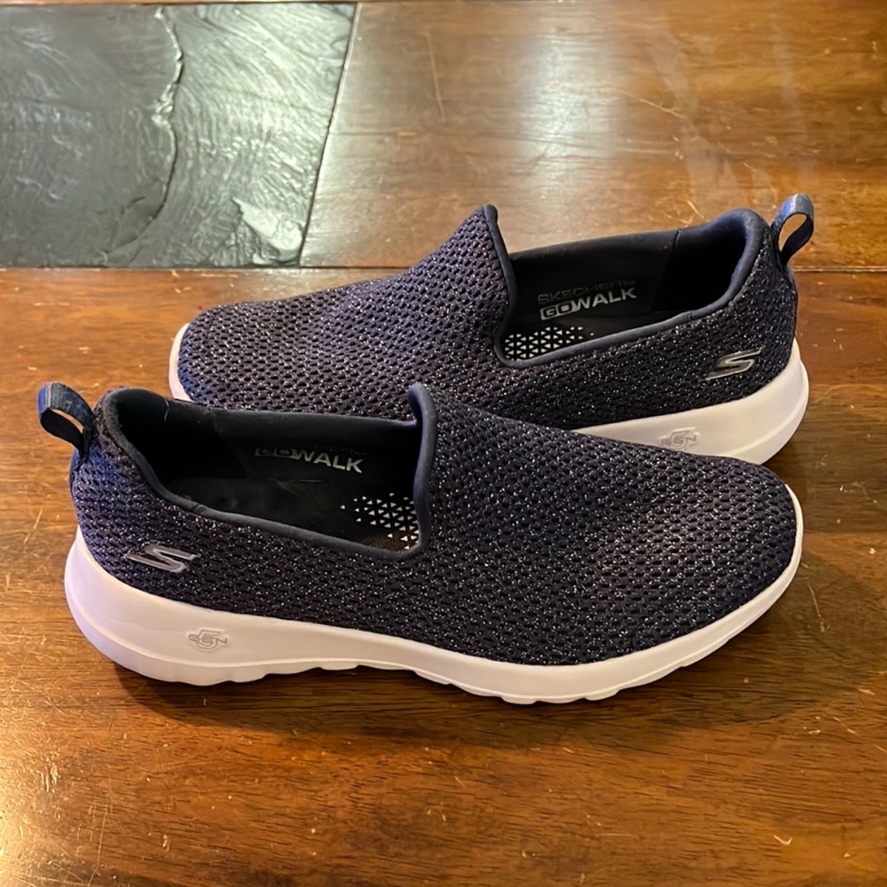 Skechers GoWalk Blue and White Casual Flats with Breathable Knit